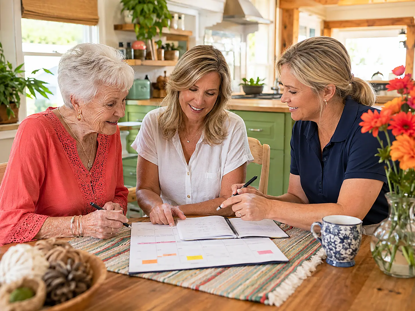 A Texas family reviews home-support choices together in a bright home